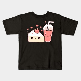 Kawaii Milkshake and Cake Illustration | Cute Design Ideas for Kawaii Lovers Kids T-Shirt